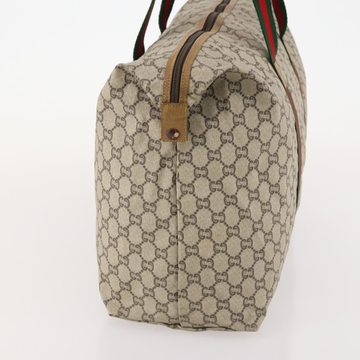Gucci GUCCI GG Plus Supreme Web Sherry Line Boston Bag PVC Beige Authentic 173664