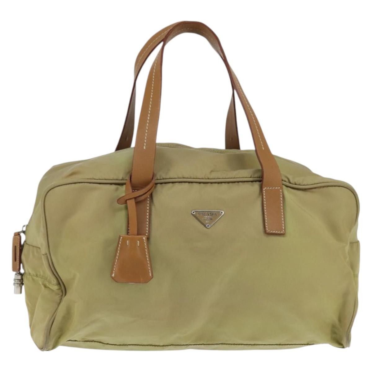 Prada PRADA Boston Bag Nylon Beige Silver Authentic bs30240