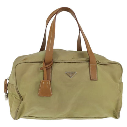Prada PRADA Boston Bag Nylon Beige Silver Authentic bs30240
