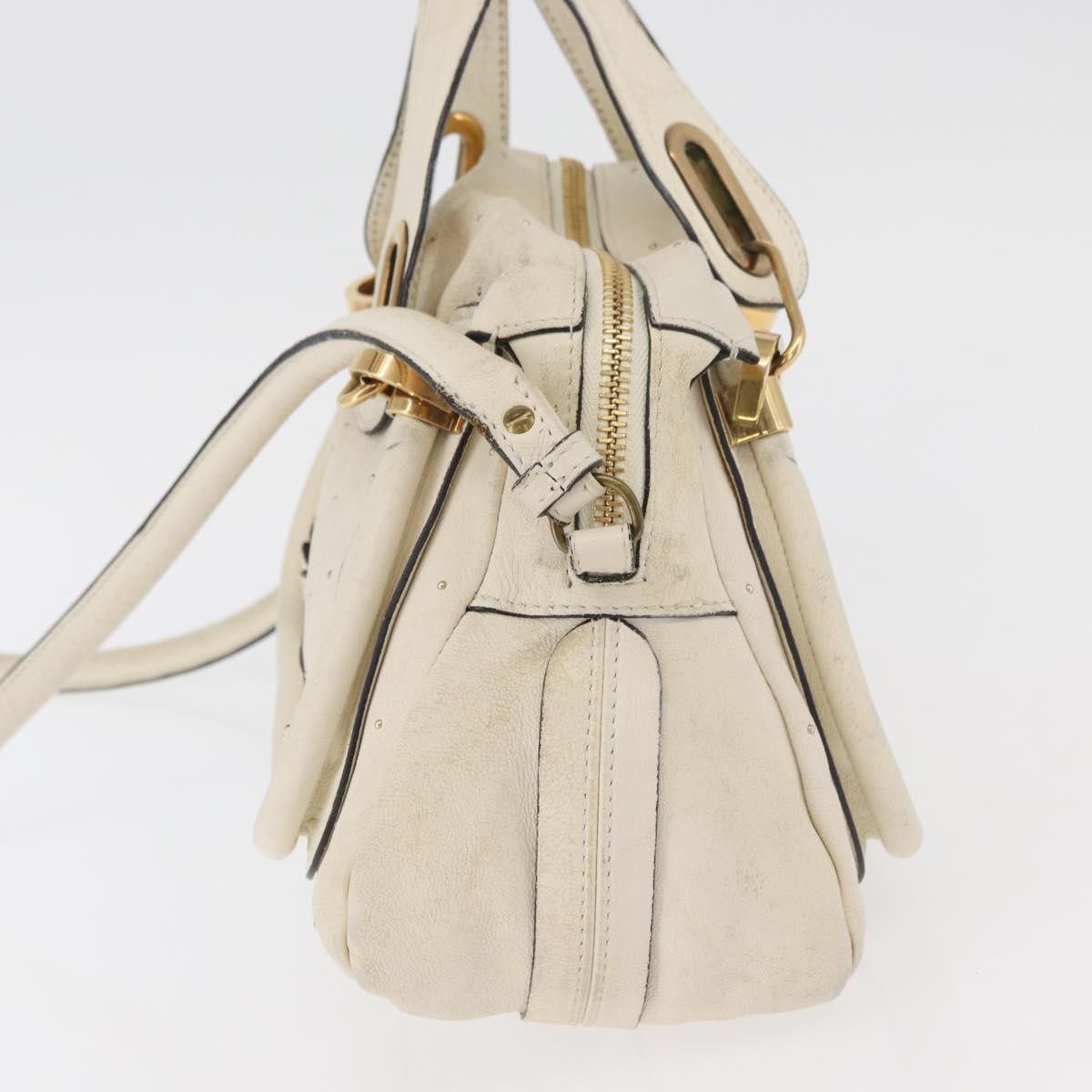 Chloé Chloé Chloe Paraty Hand Bag Leather 2way White Gold Authentic 177045