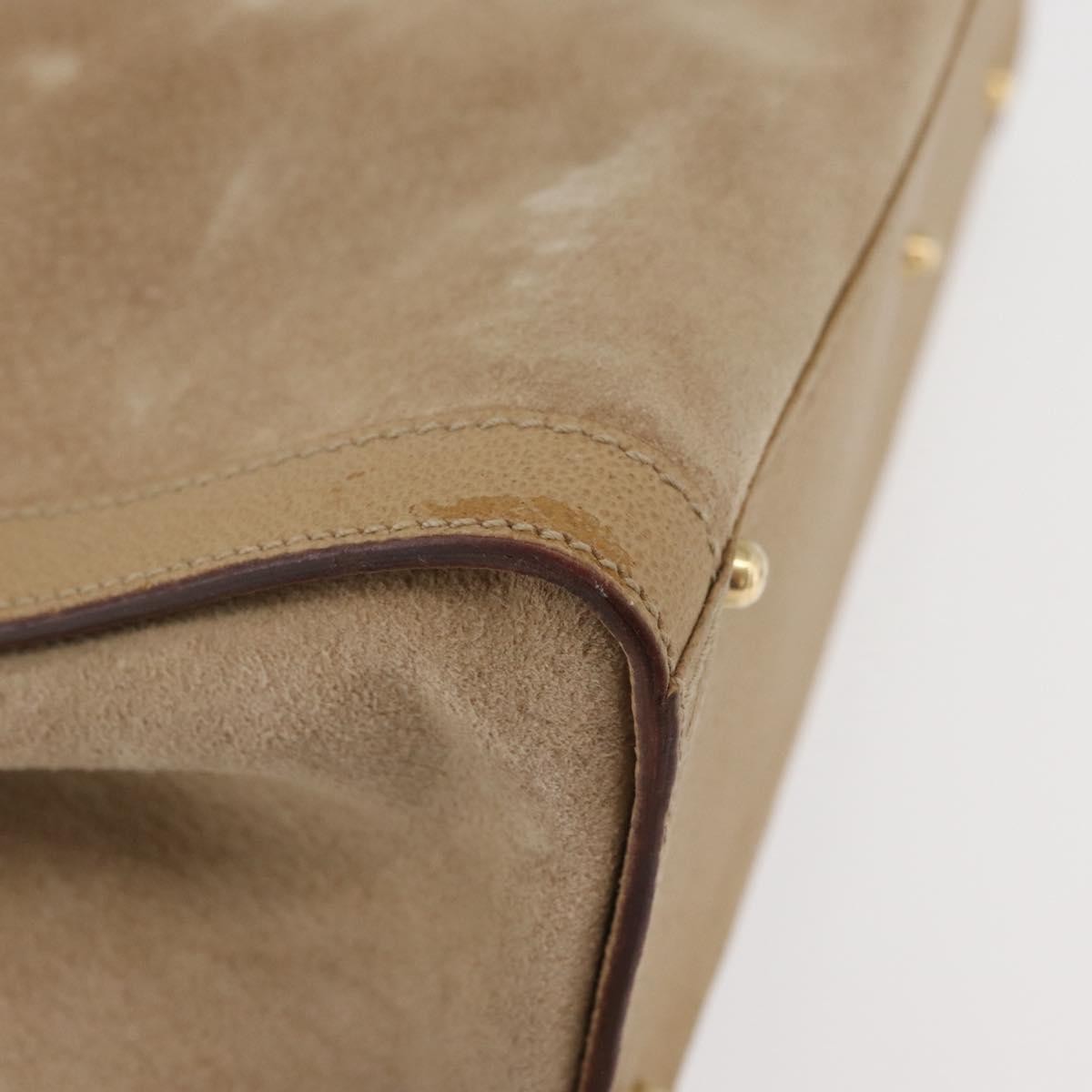 Gucci GUCCI Bamboo Hand Bag Suede Beige Gold 002.0260 Authentic ep14510