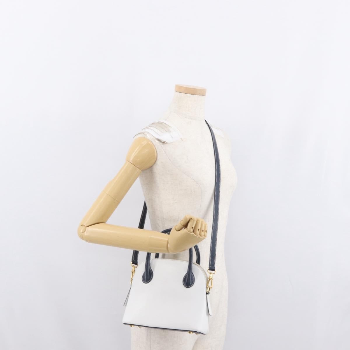 Celine CELINE Hand Bag Leather 2way White Gold Authentic BA10567