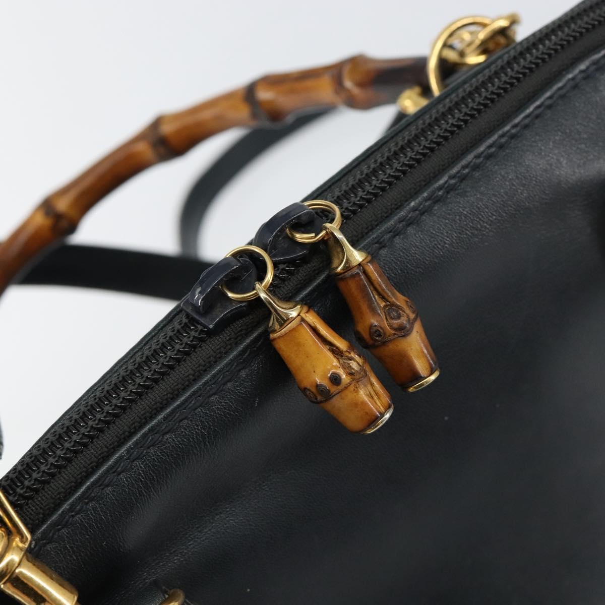 Gucci GUCCI Bamboo Hand Bag Leather 2way Navy Gold 000 2058 0290 0 Authentic 145765