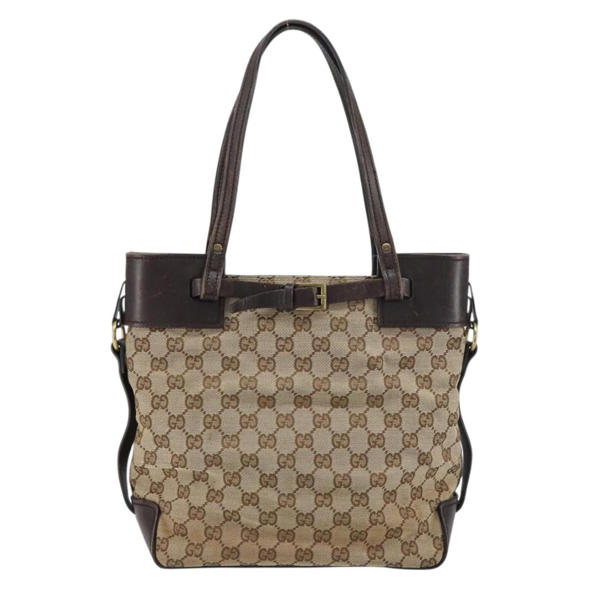 Gucci GUCCI GG Canvas Tote Bag Beige Gold 107757 Authentic ka751