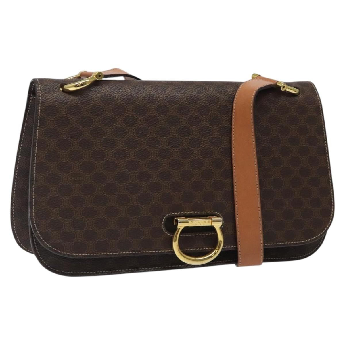 Celine CELINE Macadam Canvas Shoulder Bag PVC Leather Brown Gold Authentic 122137
