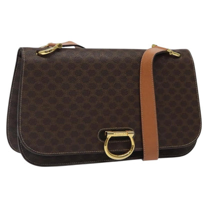 Celine CELINE Macadam Canvas Shoulder Bag PVC Leather Brown Gold Authentic 122137