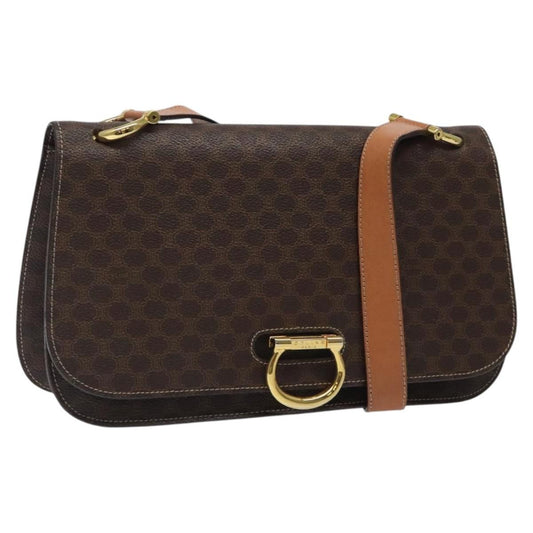 Celine CELINE Macadam Canvas Shoulder Bag PVC Leather Brown Gold Authentic 122137
