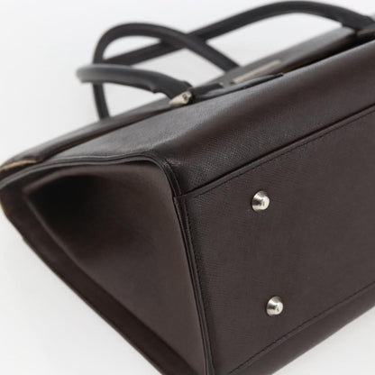 Burberry BURBERRY Hand Bag Leather Brown Silver Authentic BA10747