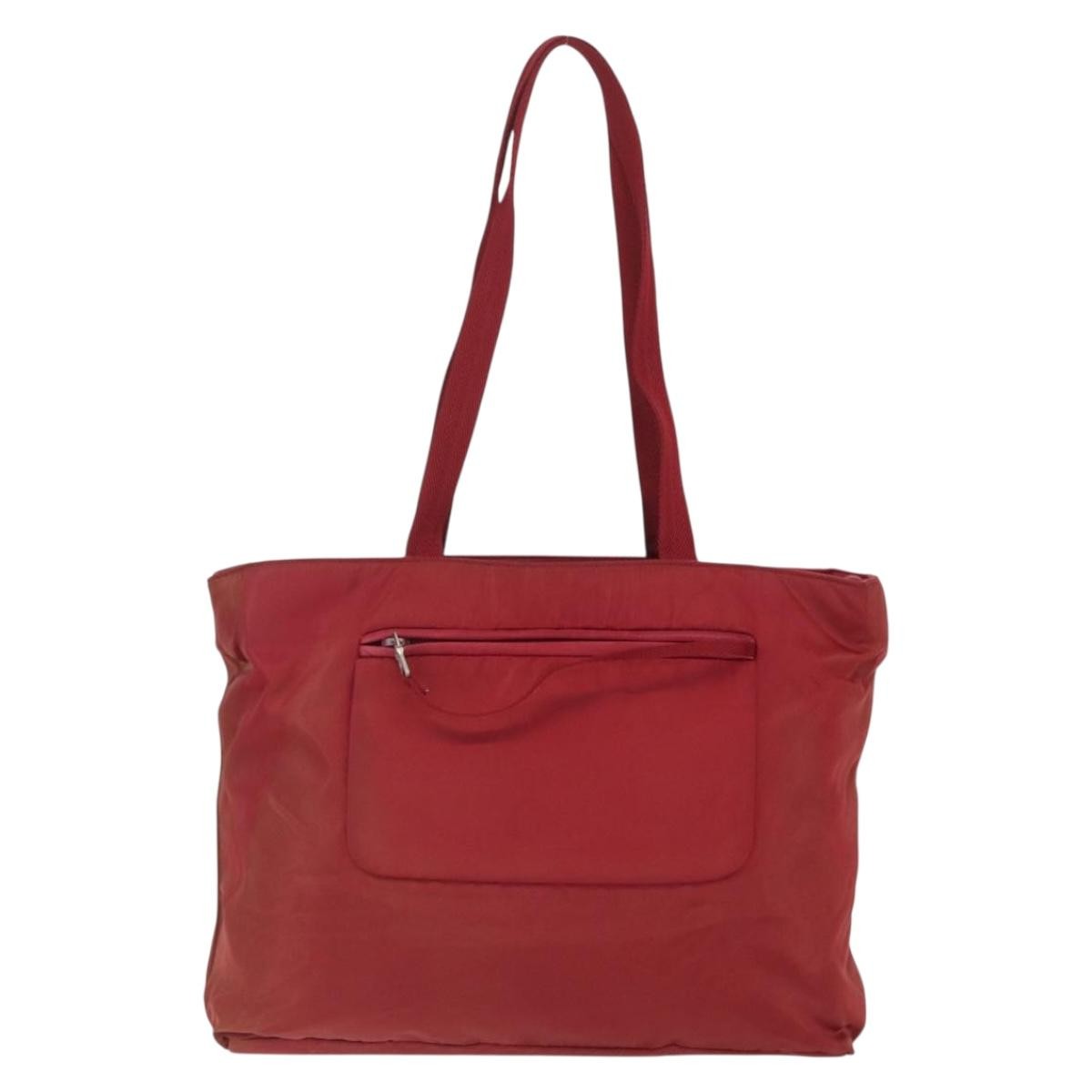 Prada PRADA Tote Bag Nylon Red Silver Authentic 156926