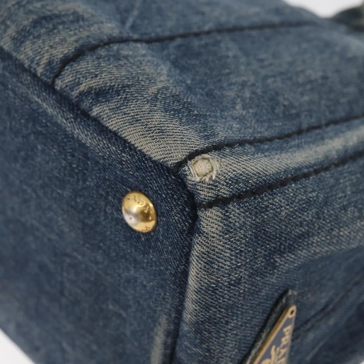 Prada PRADA Canapa PM Hand Bag Denim Blue Gold Authentic bs34435