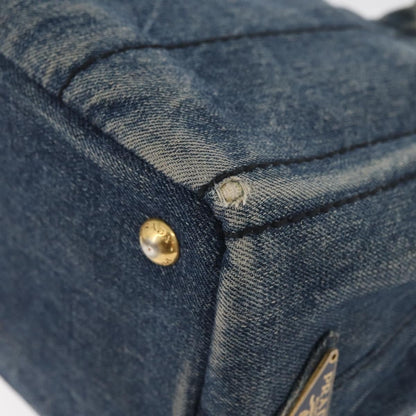 Prada PRADA Canapa PM Hand Bag Denim Blue Gold Authentic bs34435