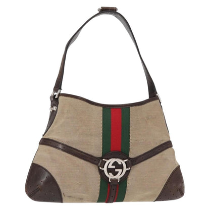 Gucci GUCCI Web Sherry Line Shoulder Bag Beige Silver Red 114877 Authentic yk19547