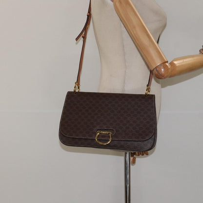 Celine CELINE Macadam Canvas Shoulder Bag PVC Leather Brown Gold Authentic 122137
