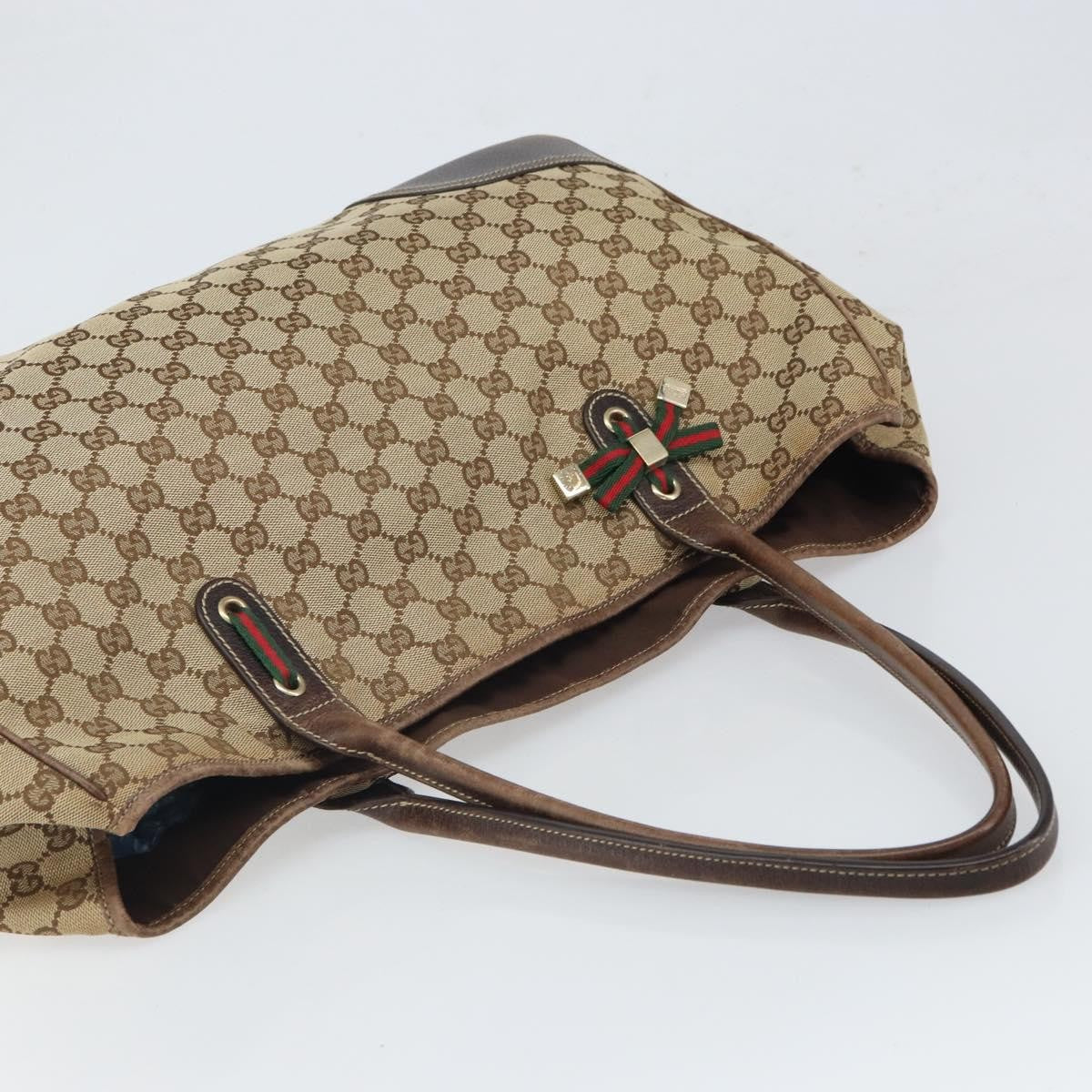 Gucci GUCCI GG Canvas Web Sherry Line Pretty Tote Bag Beige Gold 161719 Authentic 168420