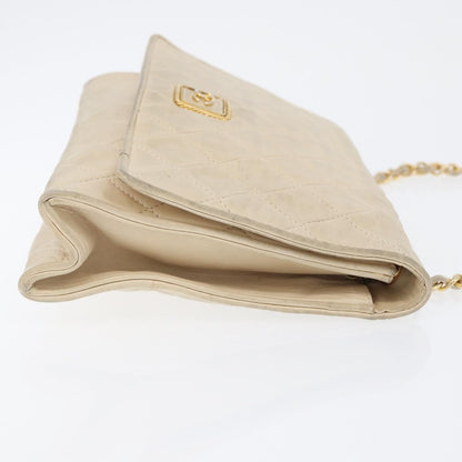 Chanel CHANEL Matelasse Chain Shoulder Bag Lamb Skin Beige Gold CC Authentic BA10672
