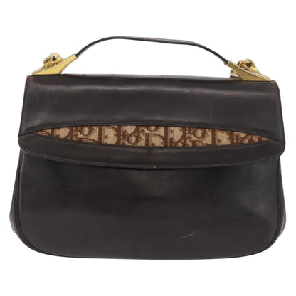 Dior Christian Dior Hand Bag Calf Skin 2way Dark Brown Gold Authentic 180355