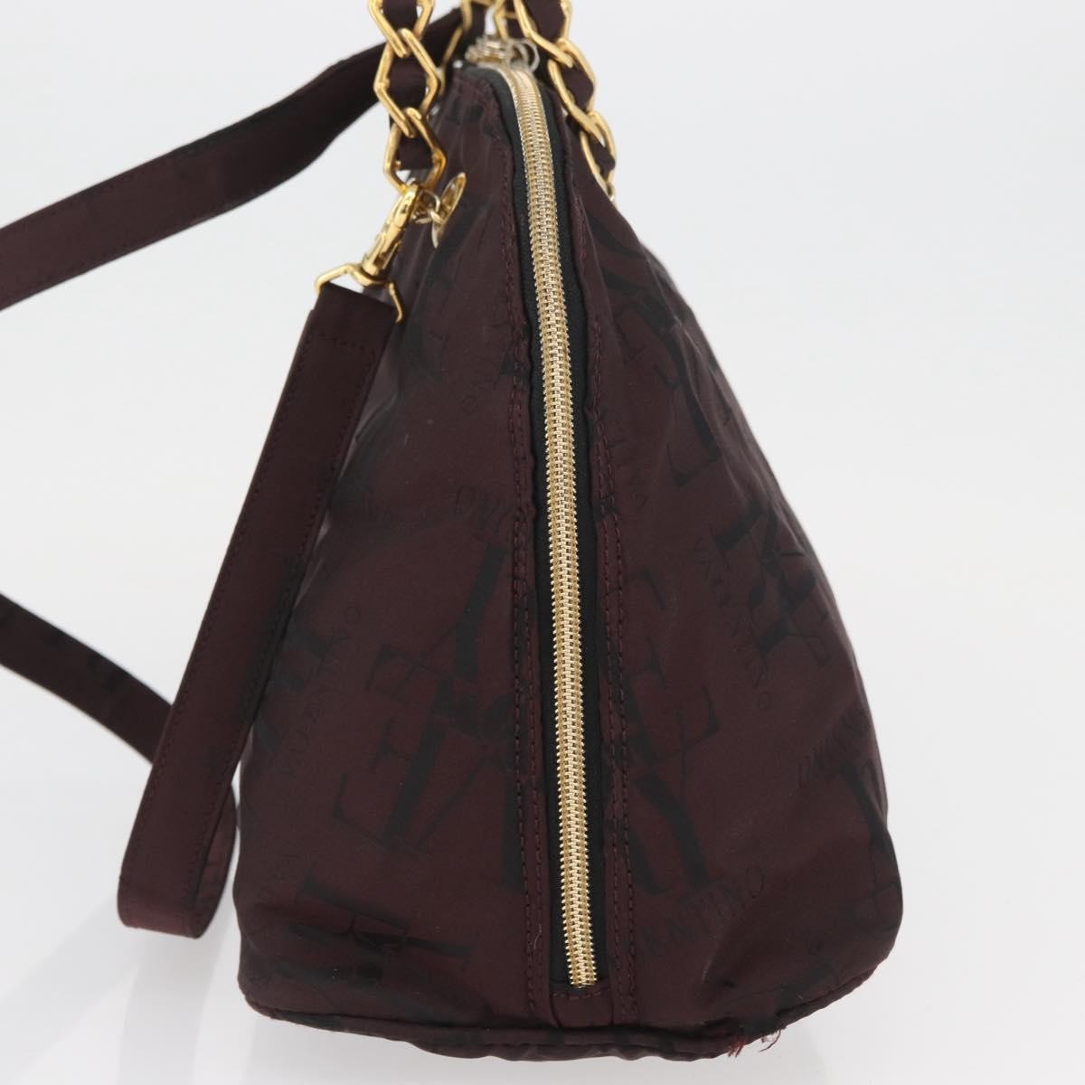 Valentino VALENTINO Chain Hand Bag Nylon 2way Bordeaux Gold Authentic bs34111
