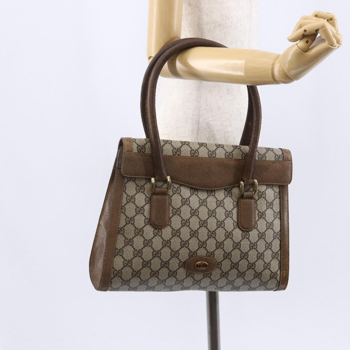 Gucci GUCCI GG Supreme Hand Bag PVC Beige Gold Authentic 150024