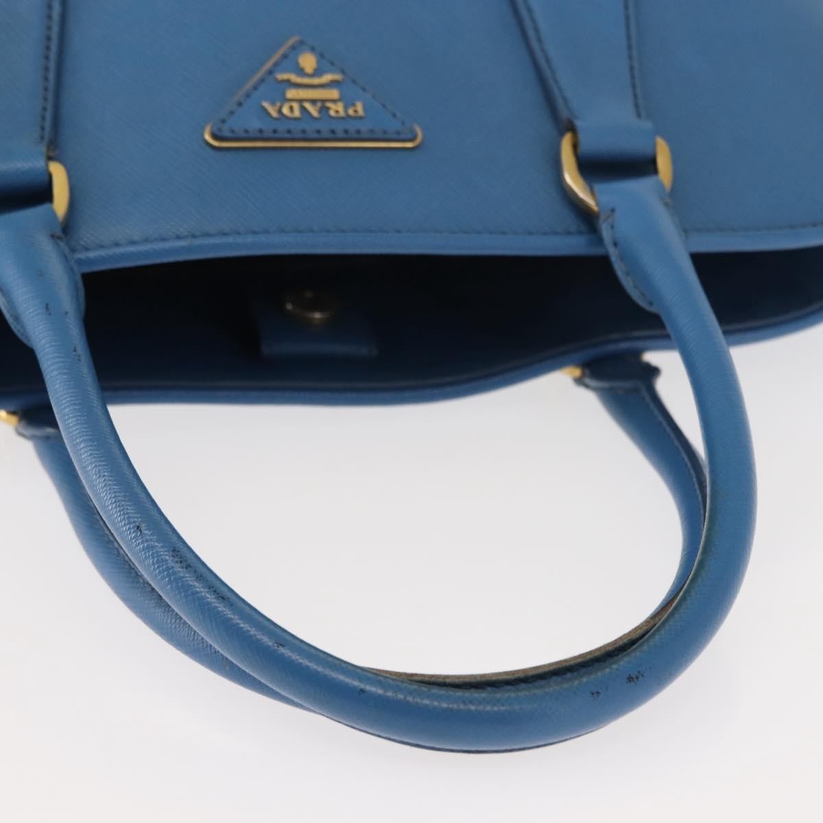 Prada PRADA Hand Bag Safiano leather Blue Gold Authentic fm4916