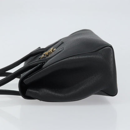 Salvatore Ferragamo Salvatore Ferragamo Gancini Hand Bag Leather Black Gold Authentic 157314