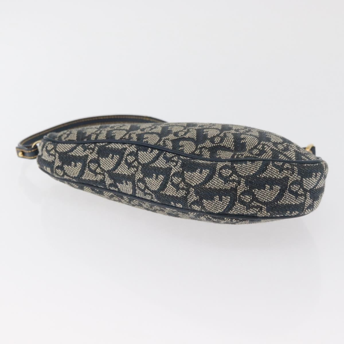 Dior Christian Dior Trotter Canvas Saddle Pouch Hand Bag Navy Gold Authentic bs35277