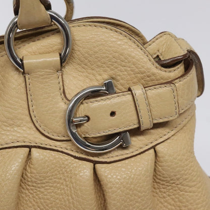 Salvatore Ferragamo Salvatore Ferragamo Gancini Shoulder Bag Leather Beige Silver Authentic EC551