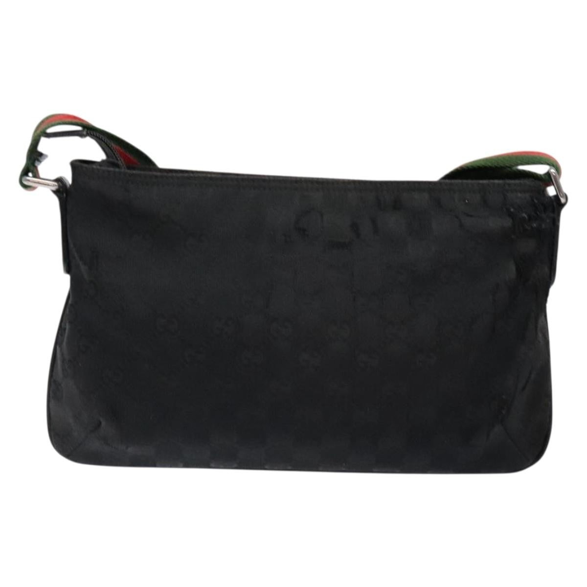 Gucci GUCCI GG Canvas Web Sherry Line Shoulder Bag Black Silver 189749 Authentic bs28637