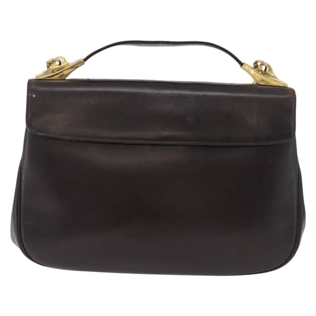 Dior Christian Dior Hand Bag Calf Skin 2way Dark Brown Gold Authentic 180355