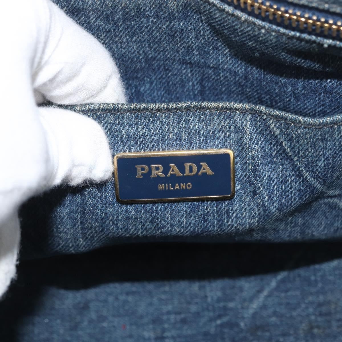 Prada PRADA Canapa PM Hand Bag Denim Blue Gold Authentic bs34435