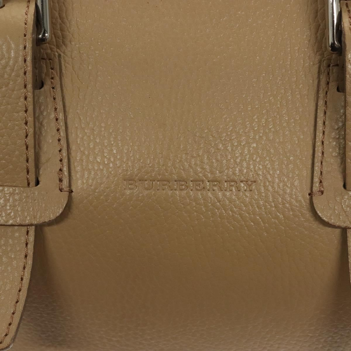 Burberry BURBERRY Hand Bag Leather Beige Silver Authentic ep9861