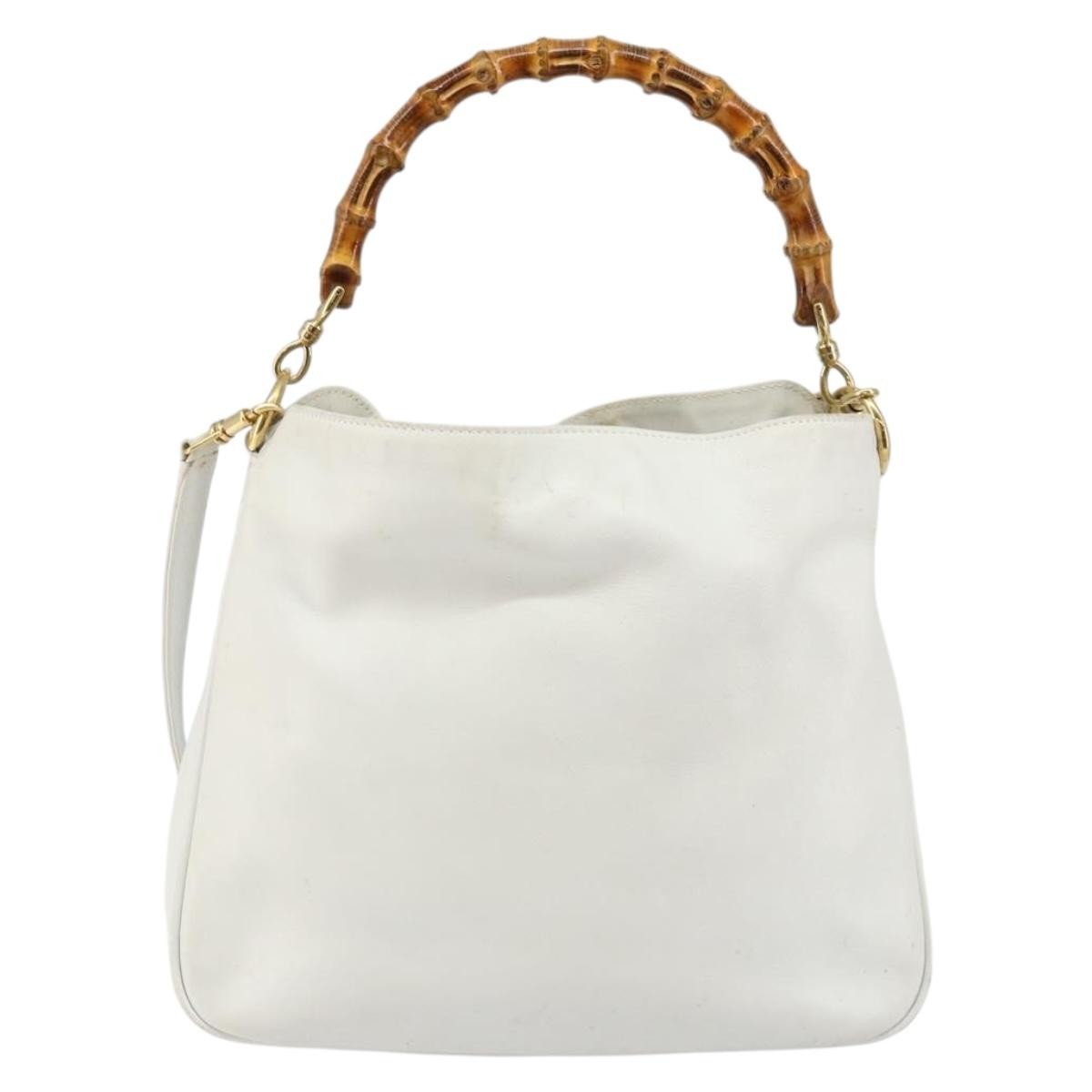 Gucci GUCCI Bamboo Hand Bag Leather 2way White Gold 001 3754 1638 Authentic 145811