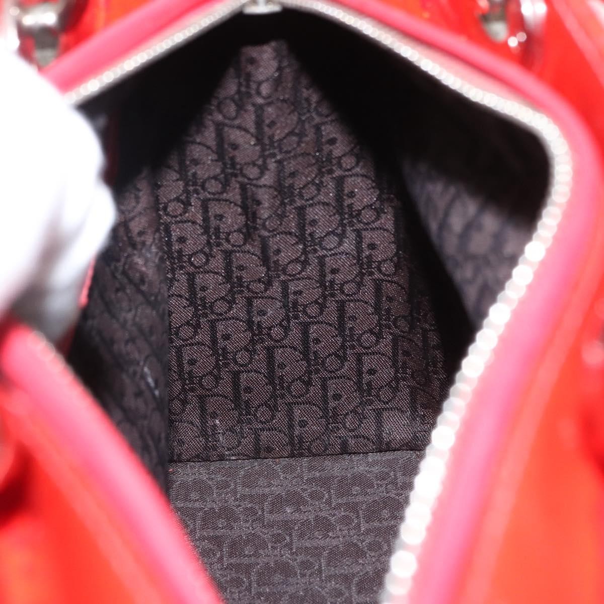 Dior Christian Dior Canage Hand Bag Patent leather Red Silver Authentic 162851