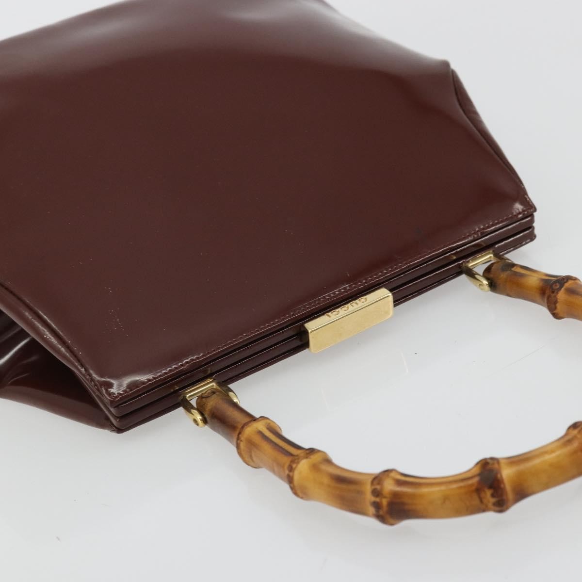 Gucci GUCCI Bamboo Hand Bag Patent leather Brown Gold 000 781 0295 Authentic 175307