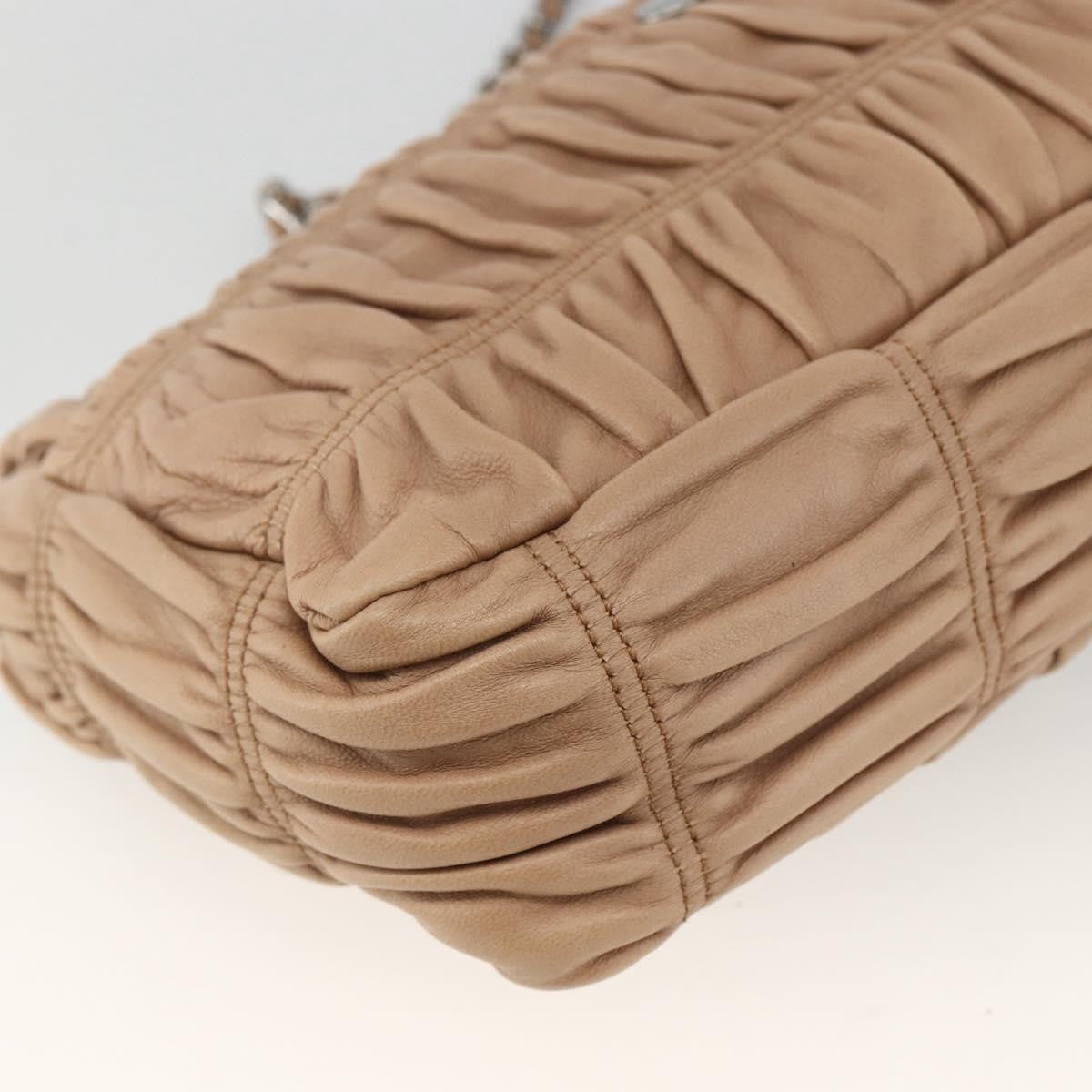 Prada PRADA Chain Shoulder Bag Leather Beige Silver Authentic BSZ397