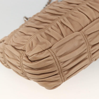 Prada PRADA Chain Shoulder Bag Leather Beige Silver Authentic BSZ397