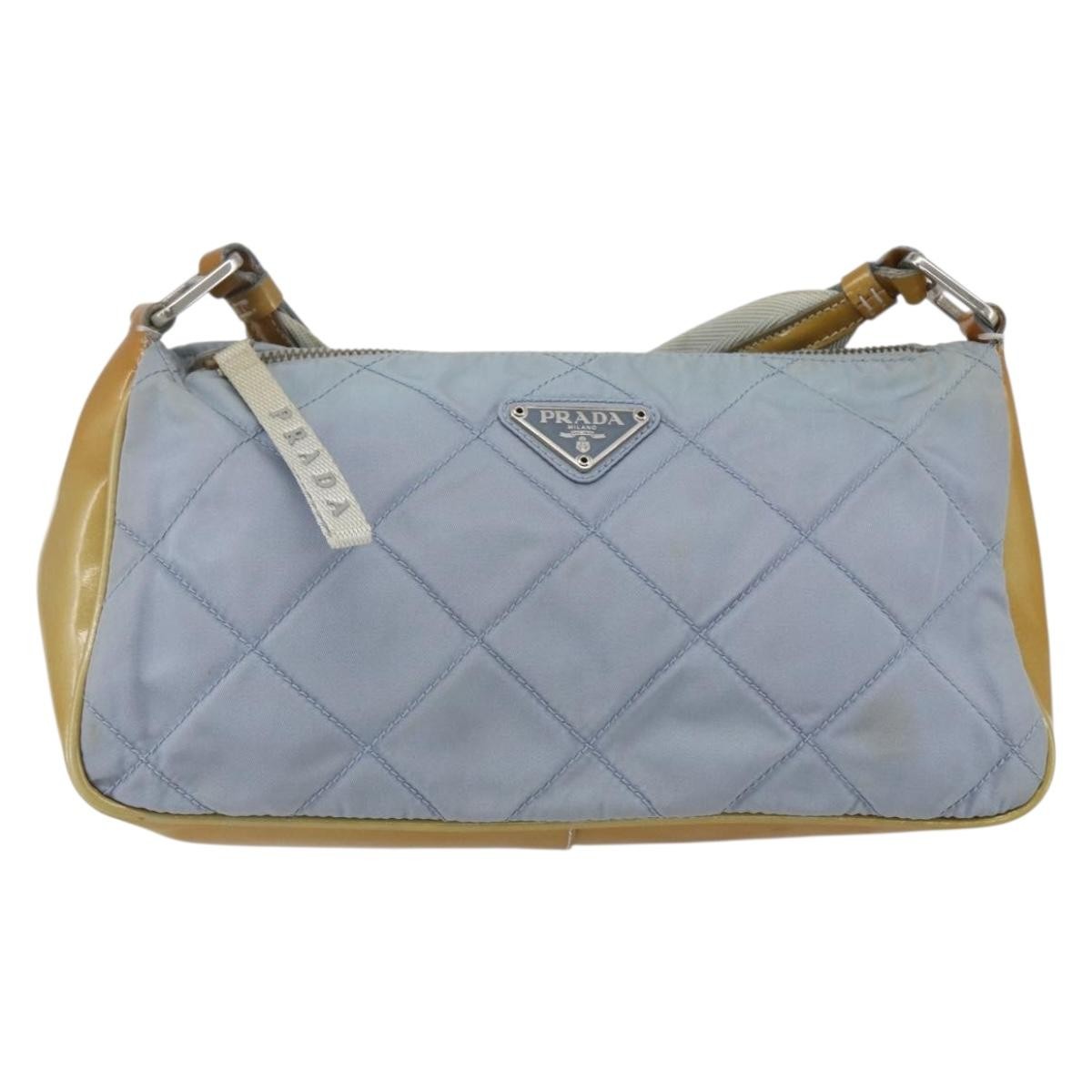 Prada PRADA Shoulder Bag Nylon Enamel Light Blue Silver Authentic 160526