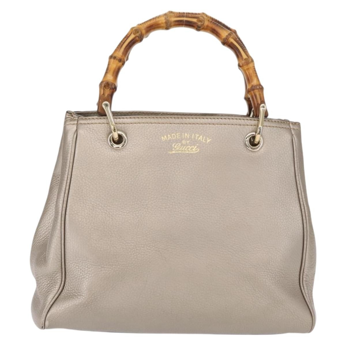 Gucci GUCCI Bamboo Hand Bag Leather Silver Gold 336032 Authentic ep12914