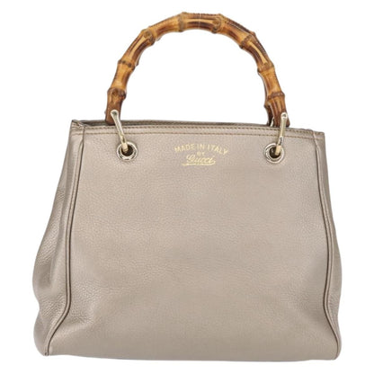 Gucci GUCCI Bamboo Hand Bag Leather Silver Gold 336032 Authentic ep12914