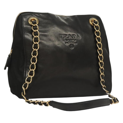 Prada PRADA Chain Shoulder Bag Leather Black Gold Authentic yk18939