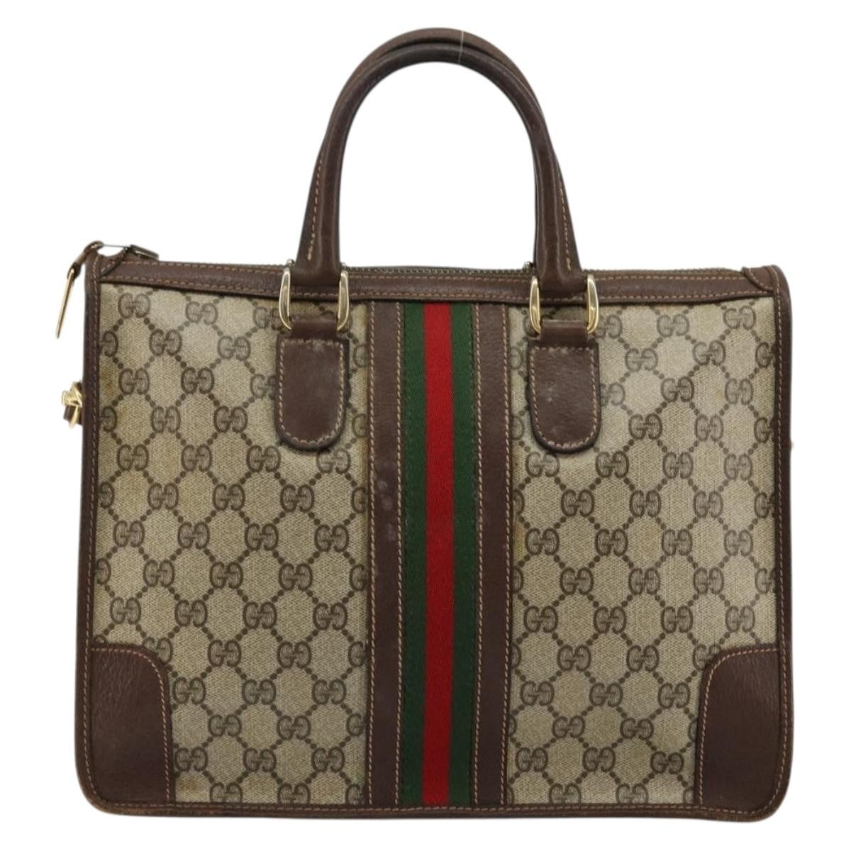 Gucci GUCCI GG Supreme Web Sherry Line Hand Bag PVC 2way Beige Gold Authentic ti3926