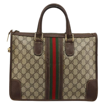 Gucci GUCCI GG Supreme Web Sherry Line Hand Bag PVC 2way Beige Gold Authentic ti3926