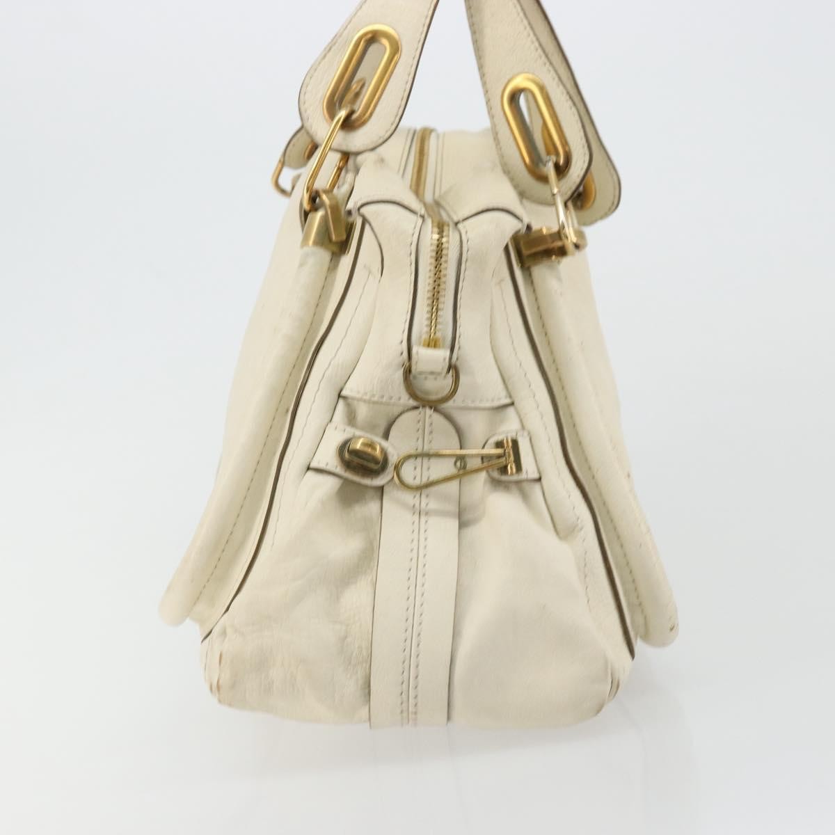 Chloé Chloé Chloe Paraty Hand Bag Leather White Gold Authentic 177544