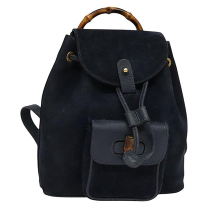 Gucci GUCCI Bamboo Backpack Suede Navy Gold 003 2034 0030 Authentic ep10733 Bag