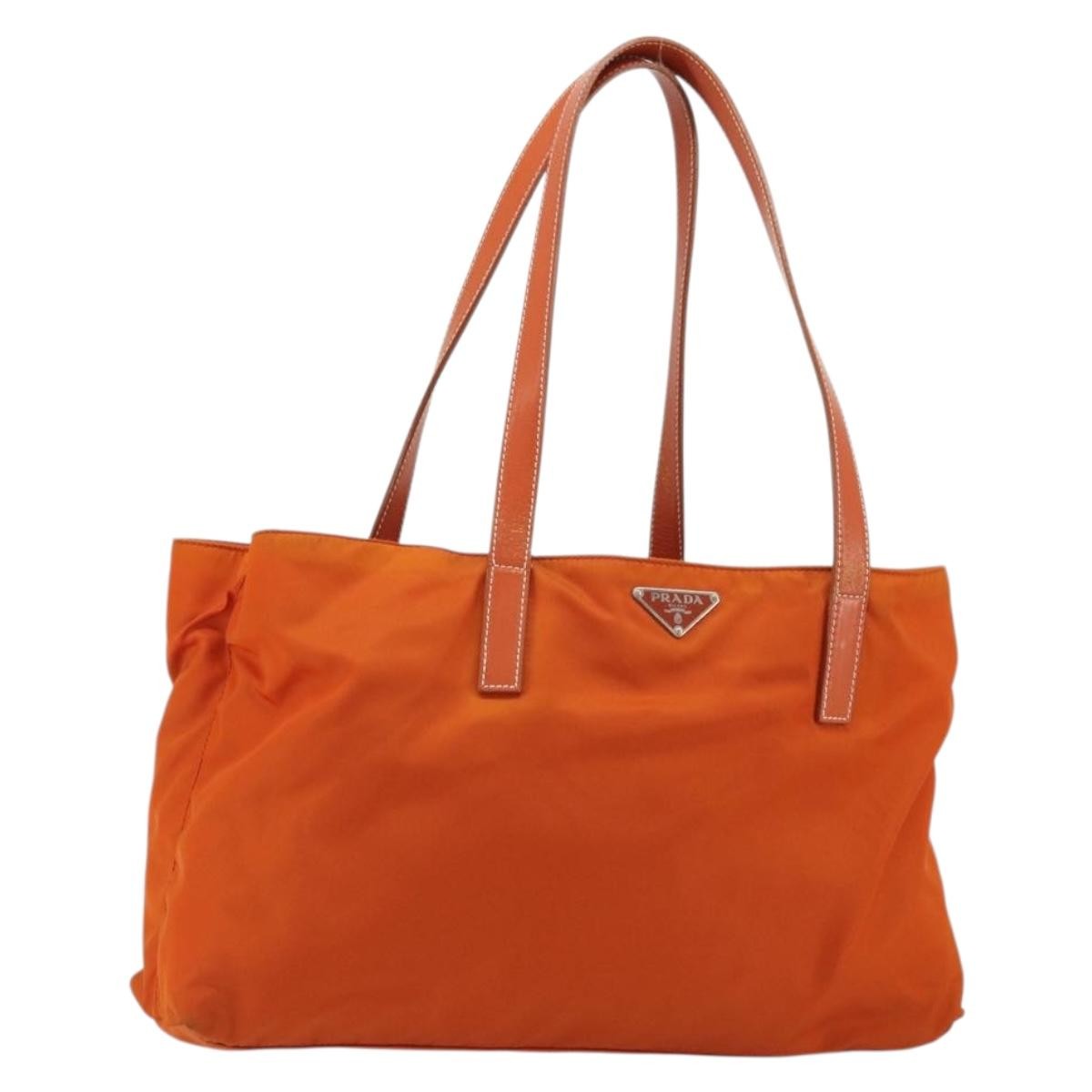 Prada PRADA Tote Bag Nylon Orange Silver Authentic 175378
