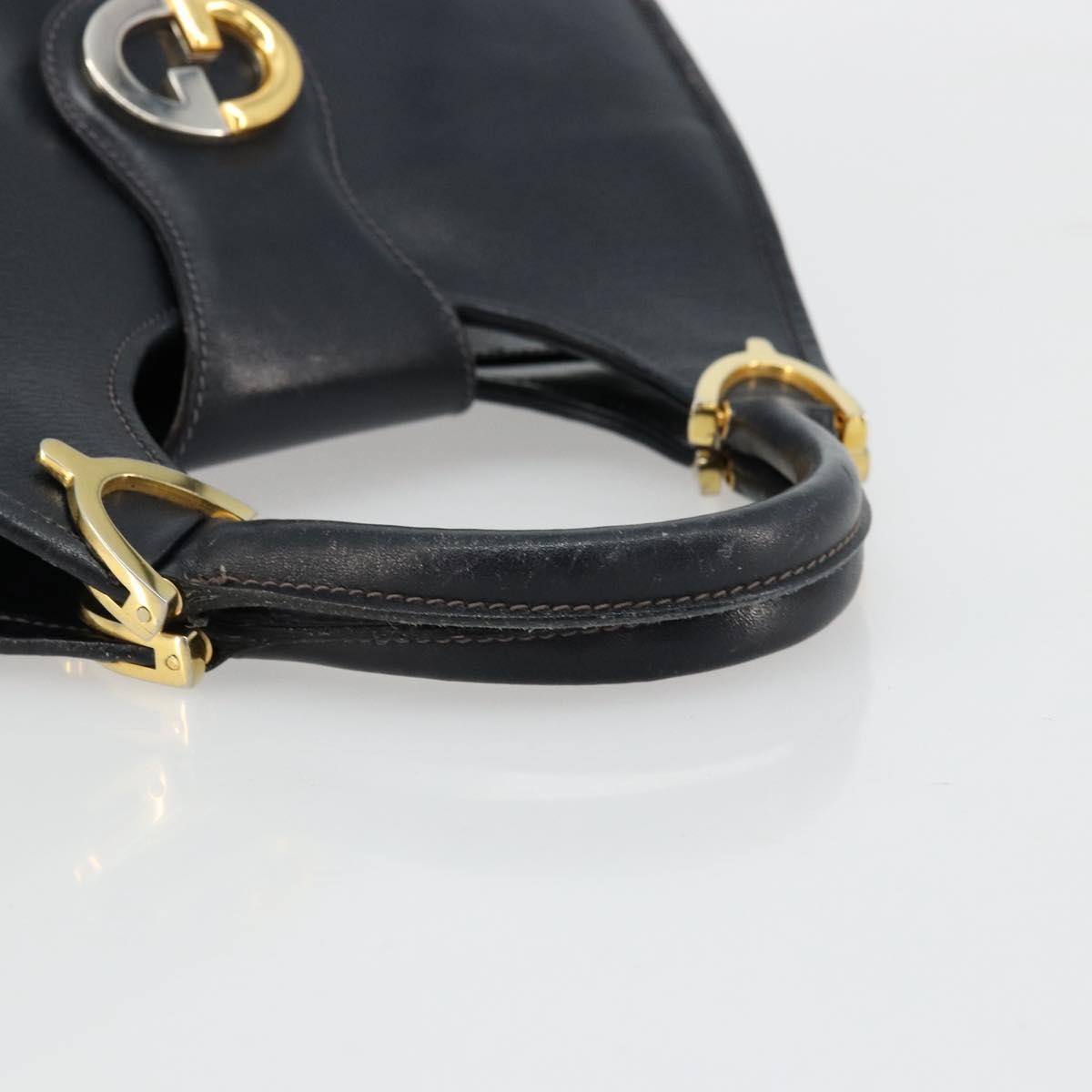 Gucci GUCCI Hand Bag Leather Navy Gold Authentic 177664