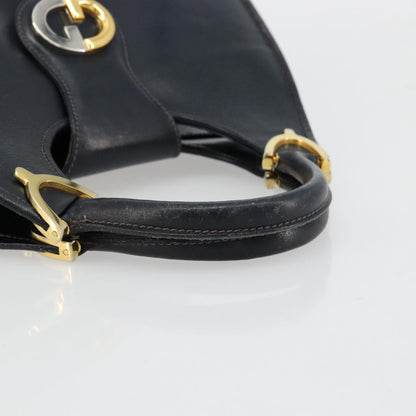 Gucci GUCCI Hand Bag Leather Navy Gold Authentic 177664