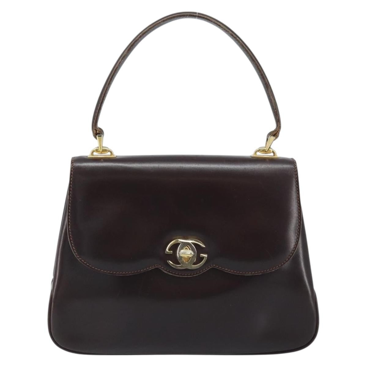 Gucci GUCCI Hand Bag Leather Brown Gold Authentic BAZ167