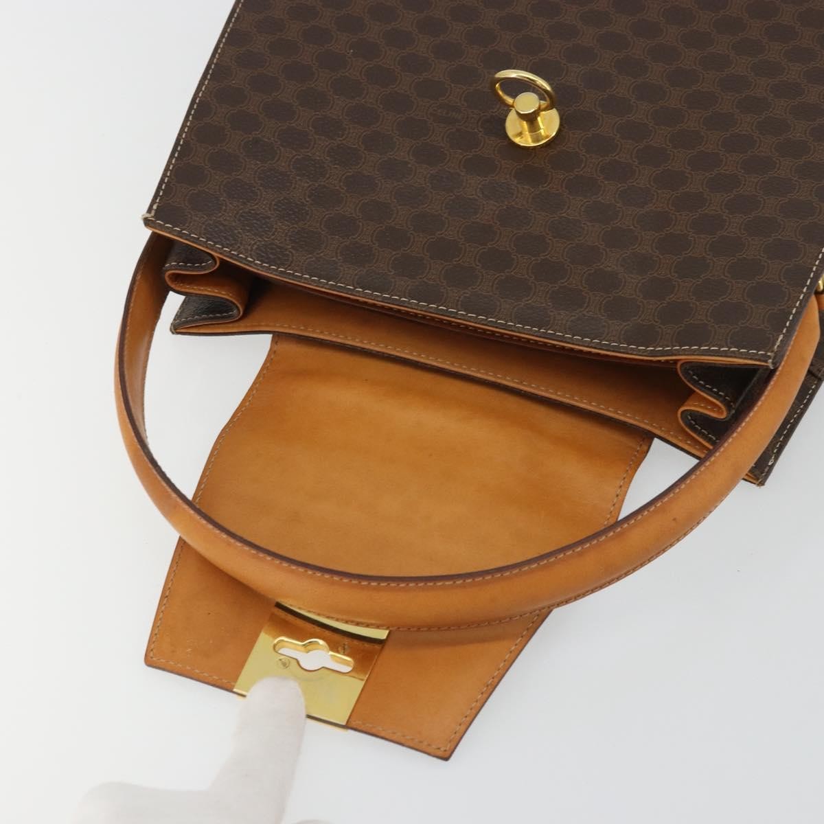 Celine CELINE Macadam Canvas Hand Bag PVC Leather Brown Gold Authentic YKZ1290