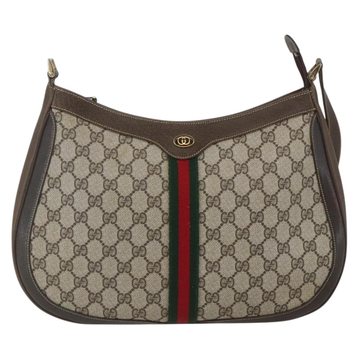 Gucci GUCCI GG Supreme Web Sherry Line Bag PVC Beige Gold 72 001 4467 Authentic 165194