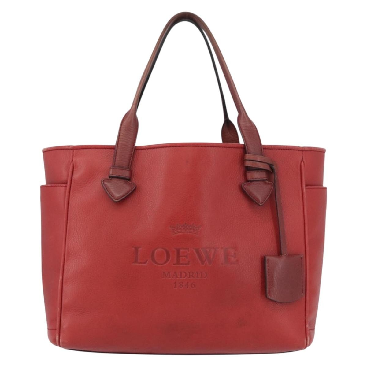 Loewe LOEWE Heritage Tote Bag Leather Red Silver Authentic BSZ189